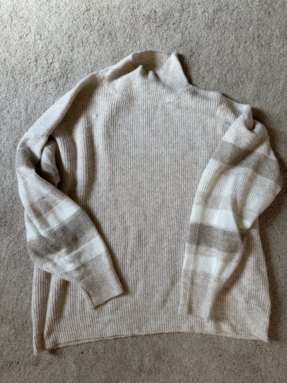 Cozy Neutral Striped Knit Sweater - Beige & Cream